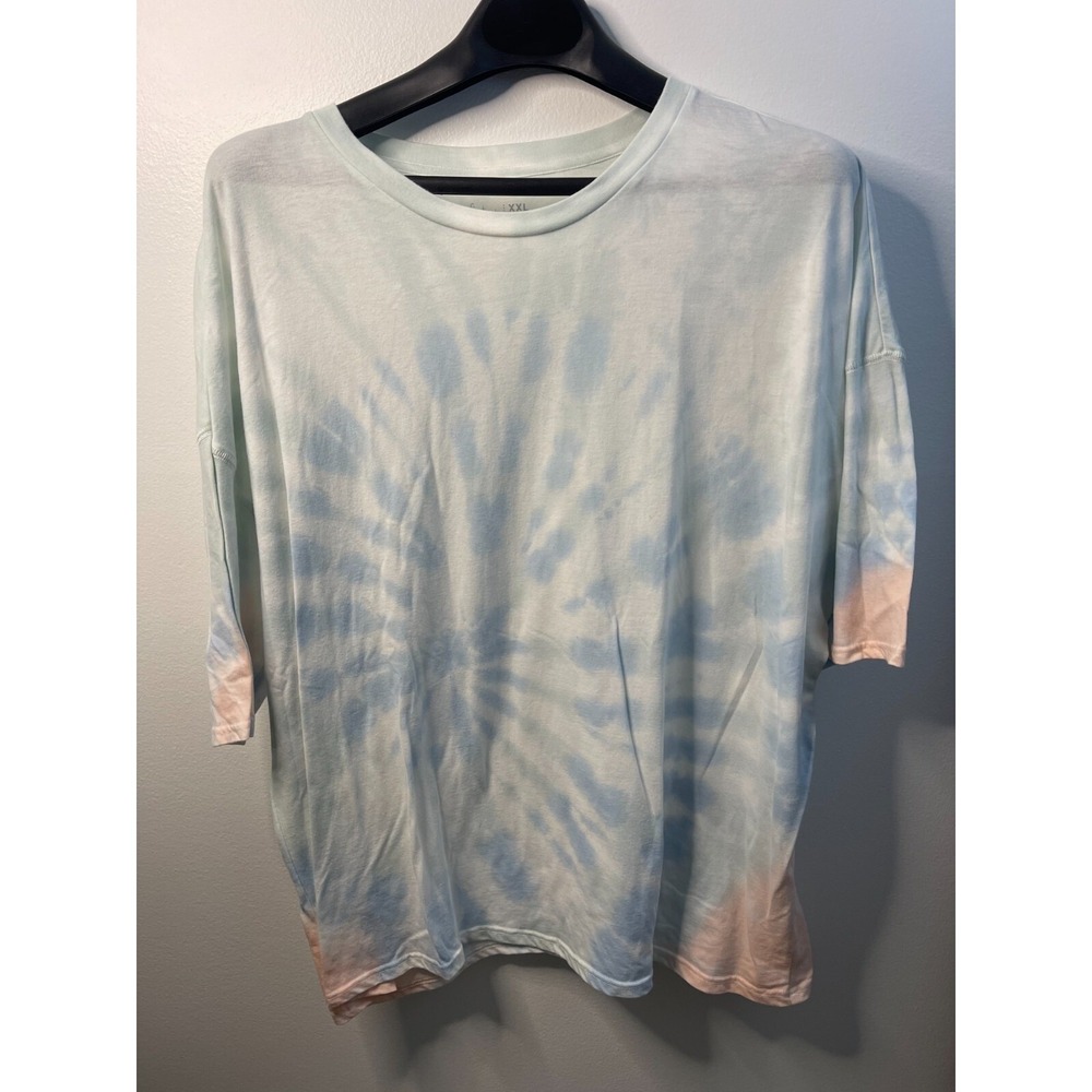 Flirtitude Active Womens XXL Blue Peach Tie Dye Oversized Short Sleeve T-Shirt